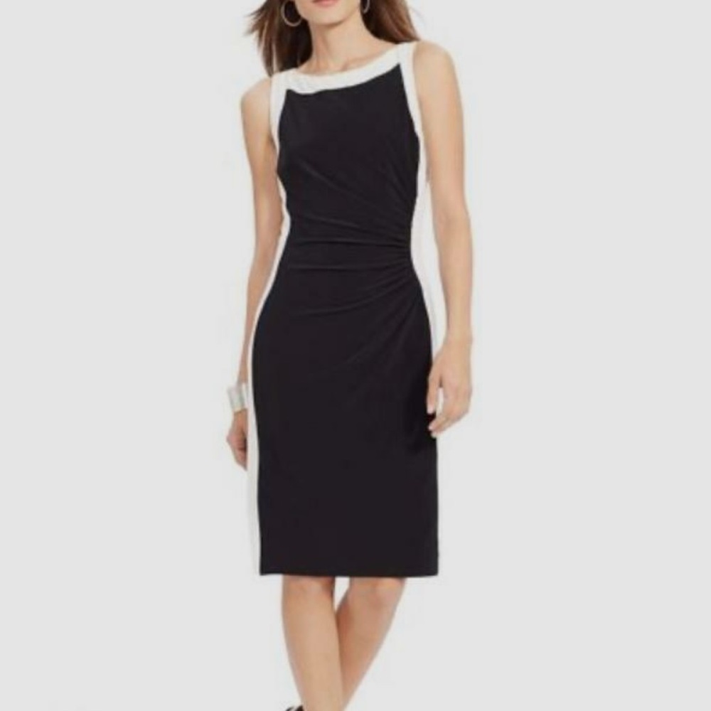 Lauren Ralph Lauren Dress‎ 12 Black White Gold Buttons Essentials Colonial - Picture 2 of 9